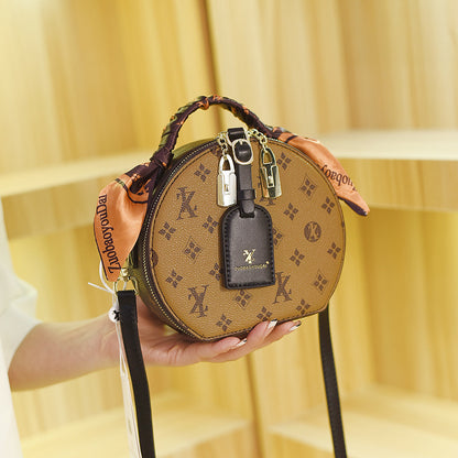 A new silk scarf portable messenger bag, popular in Europe and America, rich round bucket small bag - Mixbatch