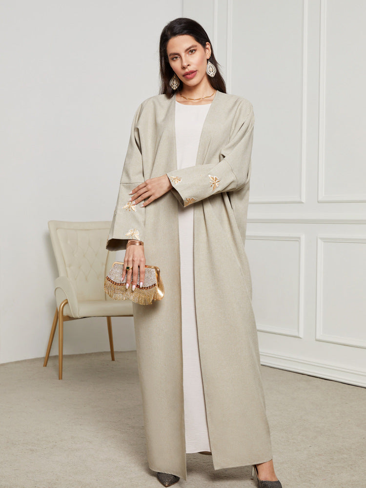 New robe Middle Eastern Muslim fashion embroidery butterfly elegant cardigan long dress bat sleeve dress - Mixbatch