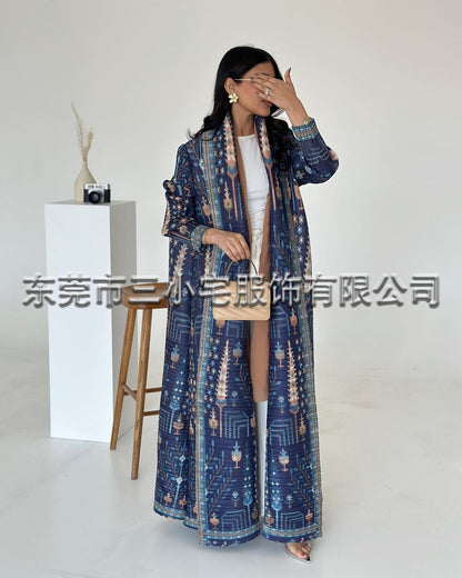 A  Pleated robe print cardigan women's clothing