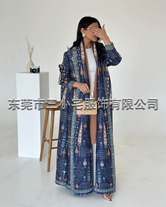 A  Pleated robe print cardigan women's clothing