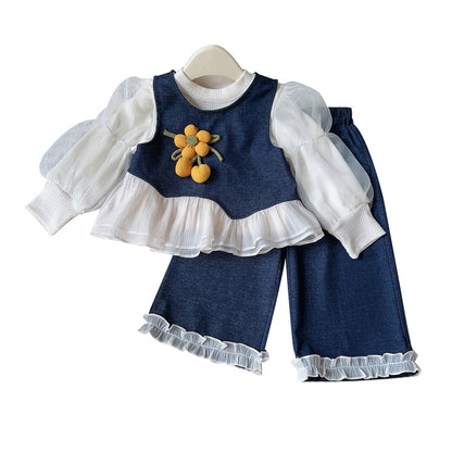A three-piece denim set for girls
