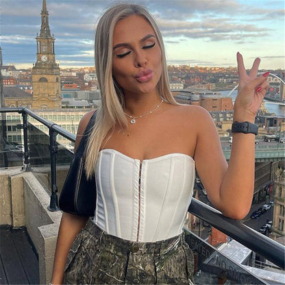 A European and American cross-border new women's clothing, sexy tube top, exposed navel, fish bone, shoulder girdle, slim bandage, small top