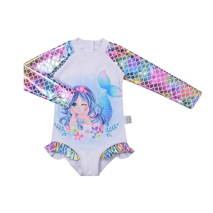 A Swimsuit girl mermaid long sleeve one-piece princess cartoon cute girl swimming