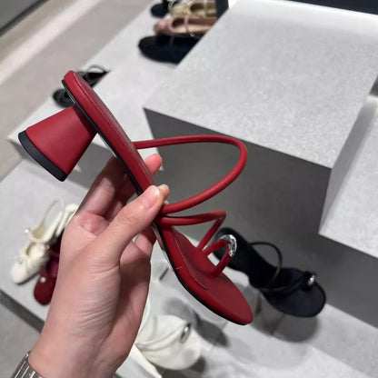 A sandals summer thin strap metal ring high heel toe sandals