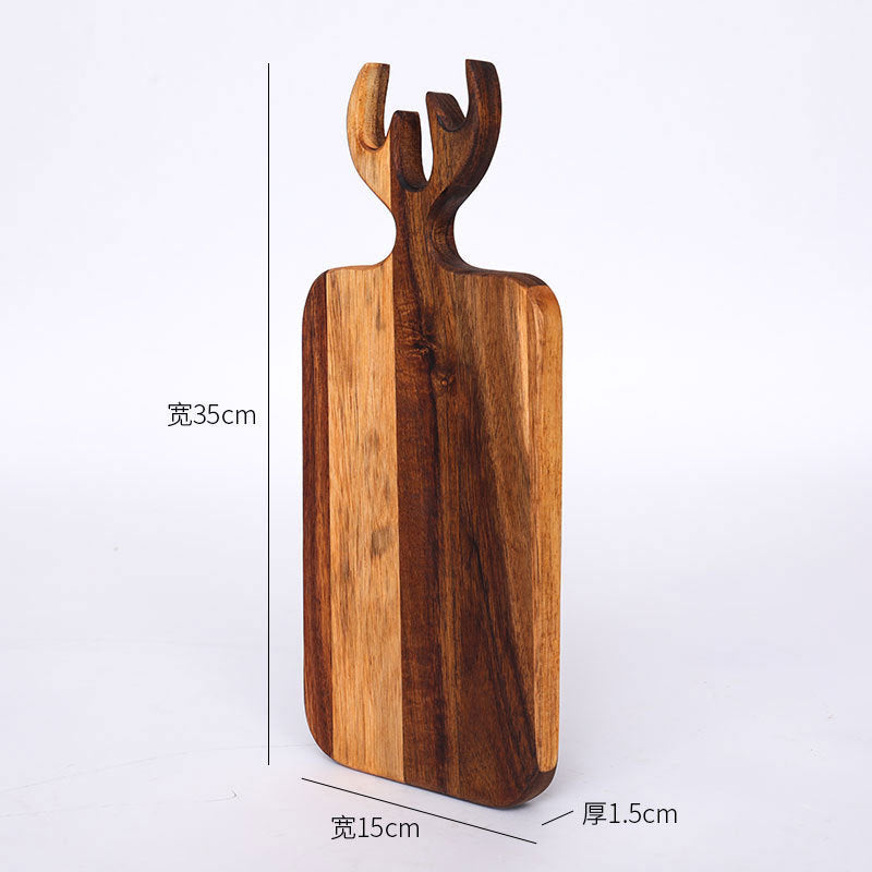 A Acacia wood pizza tray with handle solid wood cheese bread tray household steak plate, creative wooden small cutting board