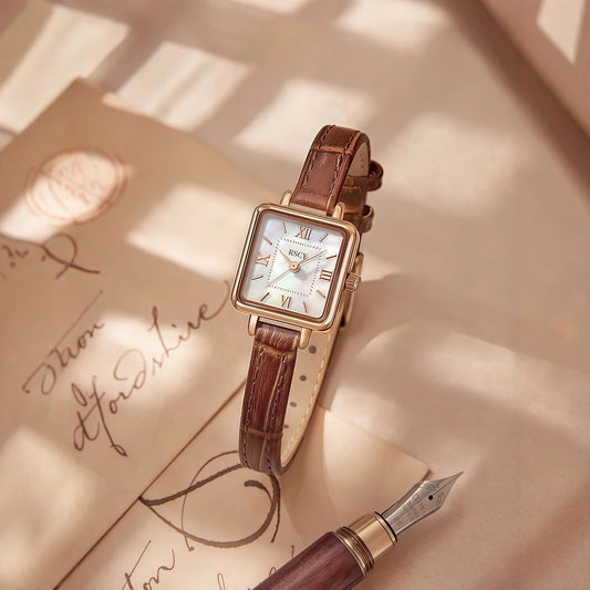 A new retro sugar cube elegant small brown watch RISCYUE luxury classic quartz women's watch