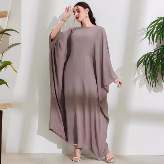 Cross-border new Muslim robe, Middle Eastern Arabic dress, straps, bat sleeves, crew neck, fashionable and elegant dress - Mixbatch