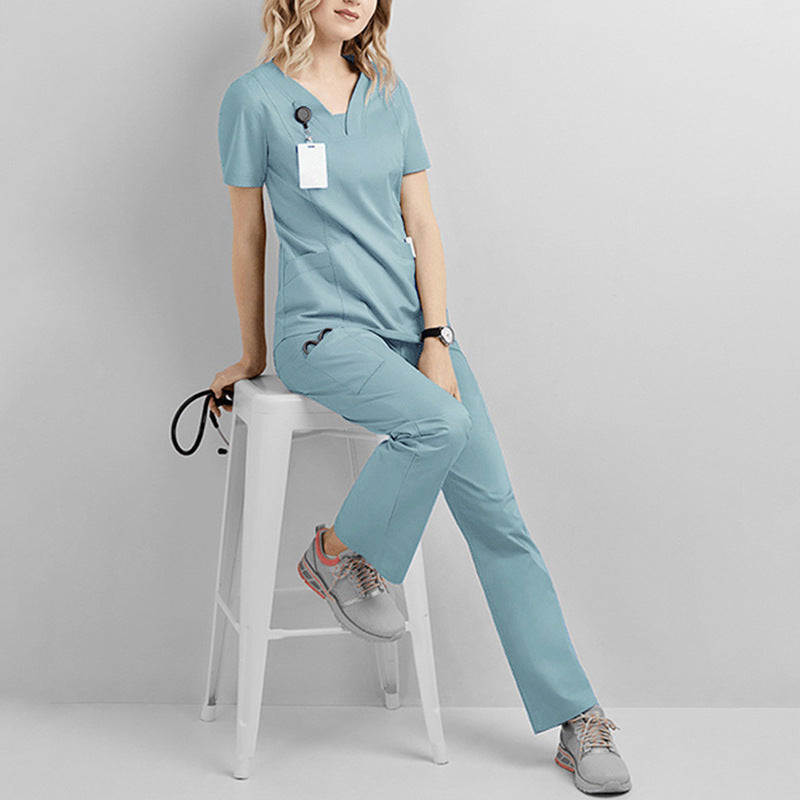 A Cross-border hand washing clothes, short sleeves and trousers, nurse clothes set, elastic quick-drying isolation, surgical clothes, oral doctor work clothes