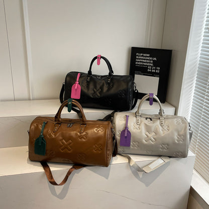A new PU embossed fashion travel bag women's large-capacity hand luggage bag men's and women's sports suitcase fitness