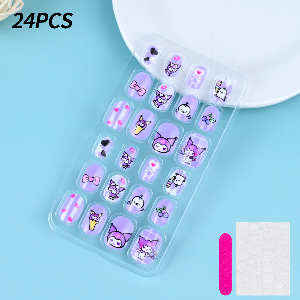 A Cross-border 24 pieces of children wearing nail cartoon animated nail patch removable girl cute manicure fingernail piece - Mixbatch