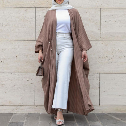Middle East Dubai Clothing Bat Sleeve Long Dress Fashion Elegant Cardigan Pearl Dress Robe - Mixbatch