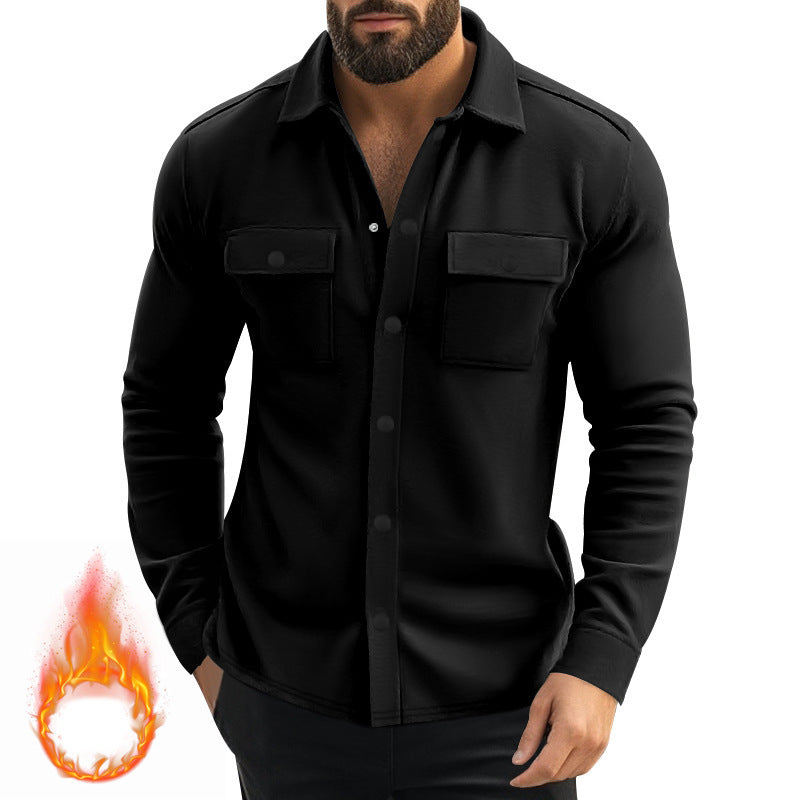 A casual men's fleece lapel top single-breasted solid color slim-fit jacket jacket men's cotton polo shirt