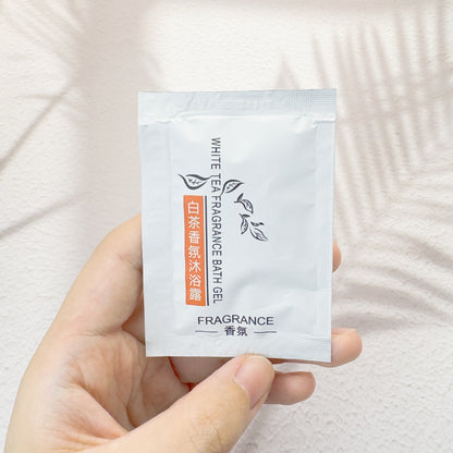 1000 pieces Free shipping by sea to Beirut White Tea Shampoo Body Wash Hotel Disposable Shampoo Body Wash Bag
