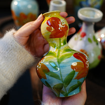 A Jingdezhen handmade oil painting vase dried flower home decoration TV cabinet ornament wine cabinet TV cabinet ceramic flower device