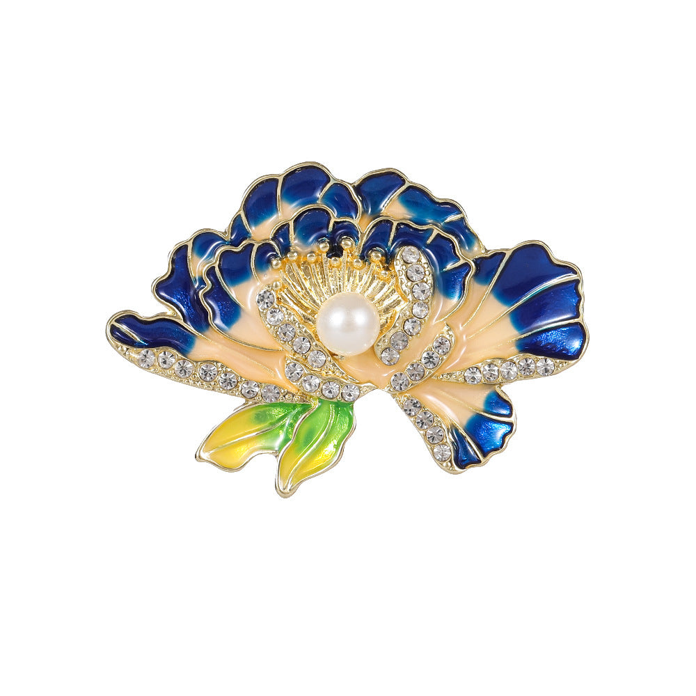 A new national style peony brooch high-end women's brooch pin enamel high-end suit accessories pin coat decoration - Mixbatch