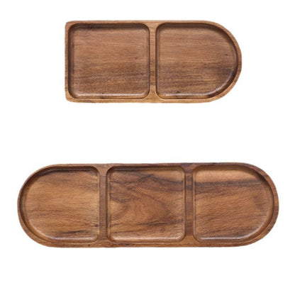 صينية خشبية من خشب الأكاسيا، صينية تخزين وجبات خفيفة منزلية مقسمة على الطراز الياباني، مناسبة لوضع وجبات الديم سوم 