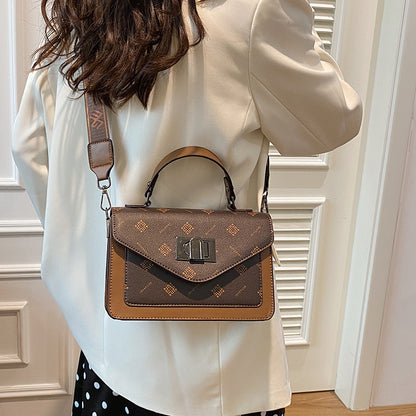 A cross-border fashion lock handbag women's simple trend atmospheric shoulder bag light luxury retro printed messenger tote bag - Mixbatch
