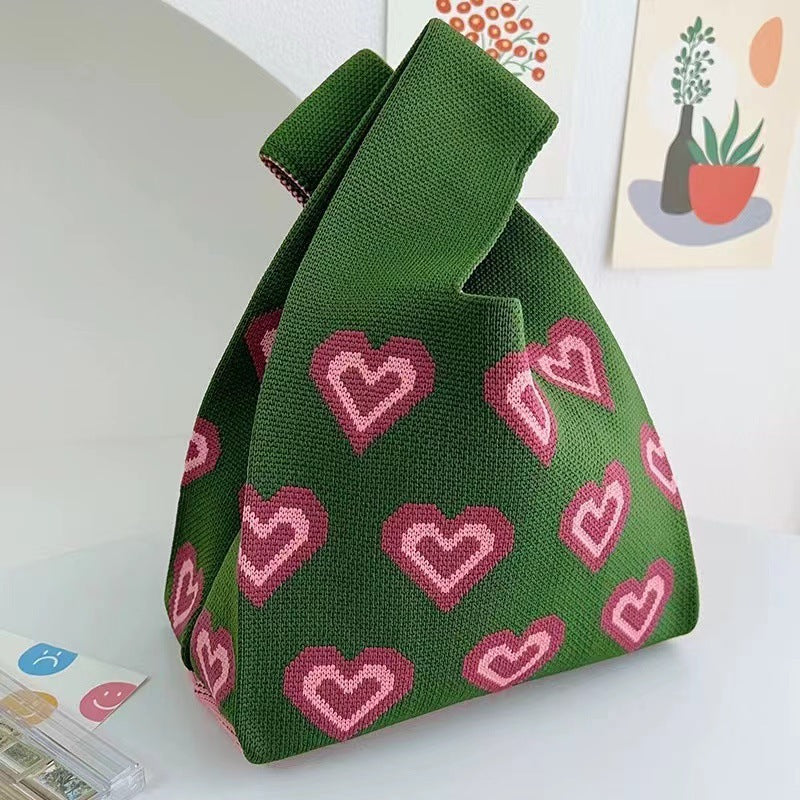 A Internet celebrity handbag women's knitted wool bucket bag Japanese and Korean version versatile hand carry casual tote bag box lunch bag y