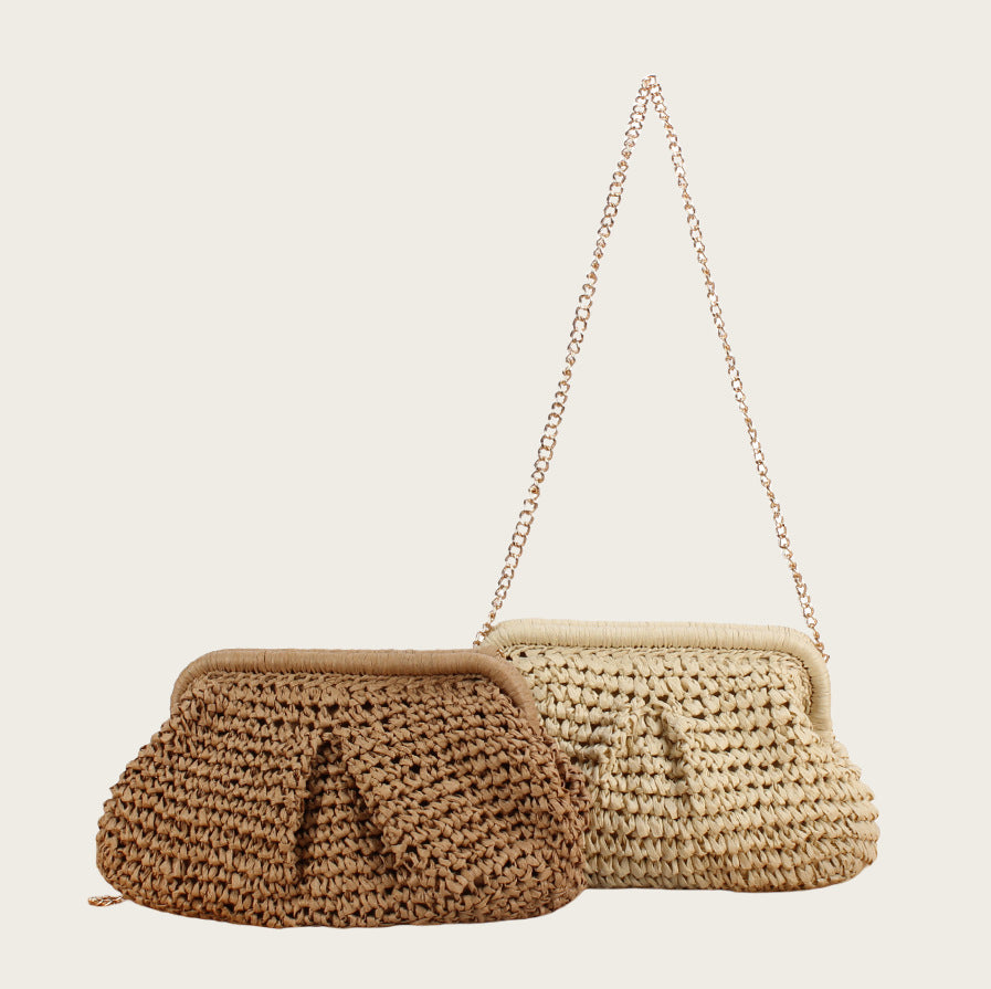 A INS paper rope woven bag female Internet celebrity shoulder crossbody shoulder strap vacation beach bag versatile chain bag