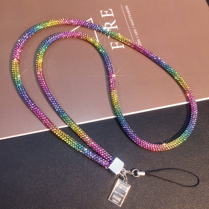 A Mobile phone lanyard length Wrist rhinestone lanyard Women's high-end luxury full diamond pendant Colorful fashion pendant - Mixbatch