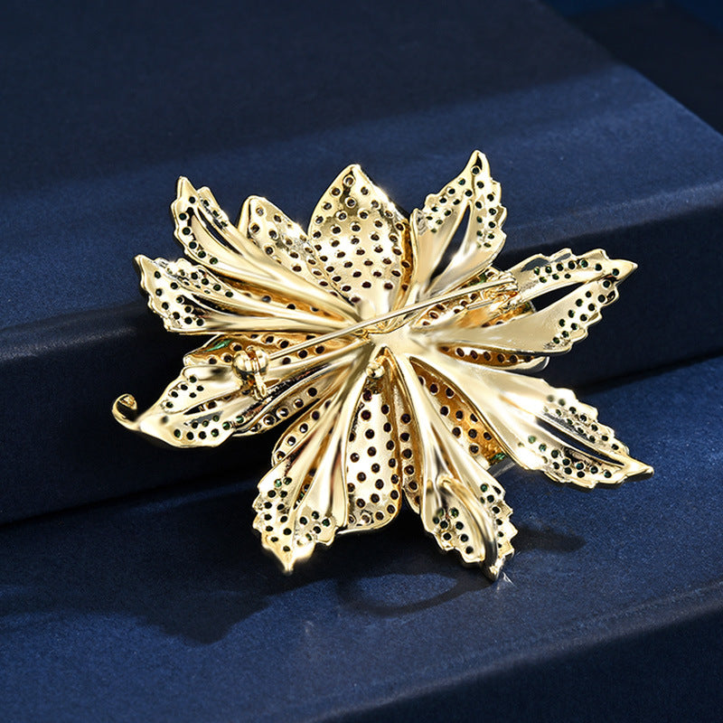 aA national style rich flower brooch high sense exquisite atmosphere diamond set super flash zircon plant flower corsage accessories - Mixbatch