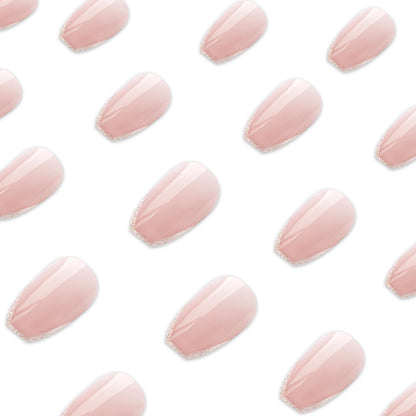 A short glossy oval glitter French wearing manicure, simple temperament versatile ins gentle wearing armor 24 pieces - Mixbatch