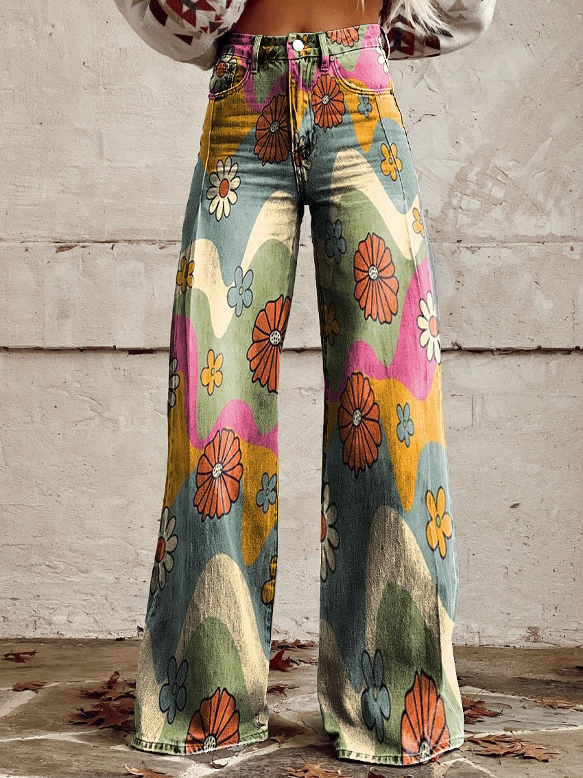 A European and American foreign trade large size women's casual pants, thin imitation jeans, wide legs