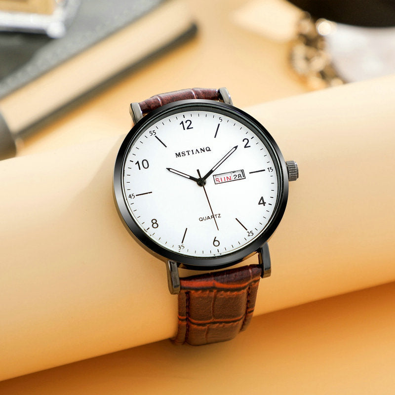 A new fashion classic watch men's trend ultra-thin business black technology semi-digital calendar quartz watch - Mixbatch