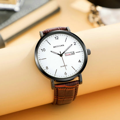 A new fashion classic watch men's trend ultra-thin business black technology semi-digital calendar quartz watch - Mixbatch