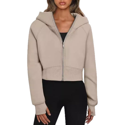 A hooded zip sweater