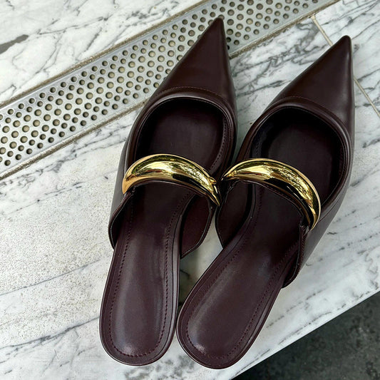 A simple pointed women's slippers medium heel multi-colored sandals