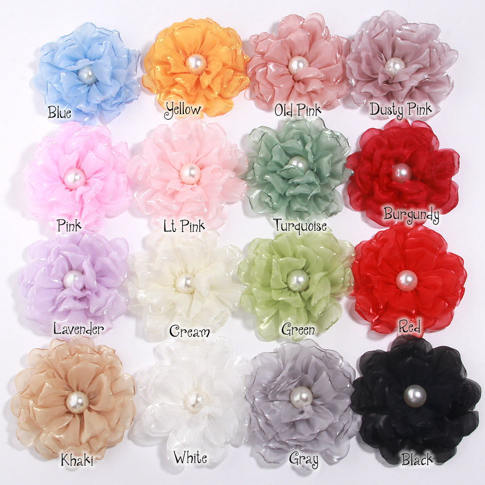 A 9cm large number of spot with pearl cloth flower fabric flower gauze clothing accessories brooch clothing accessories - Mixbatch