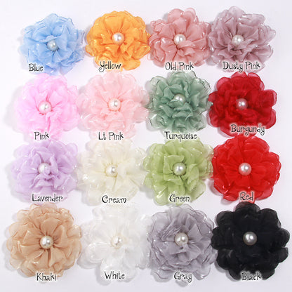 A 9cm large number of spot with pearl cloth flower fabric flower gauze clothing accessories brooch clothing accessories - Mixbatch