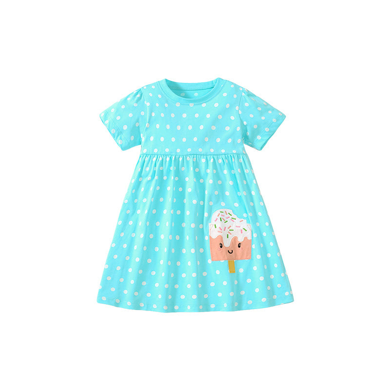A Little Maven European and American cartoon print children's skirt summer new short-sleeved children's dress 100% COTTON - Mixbatch