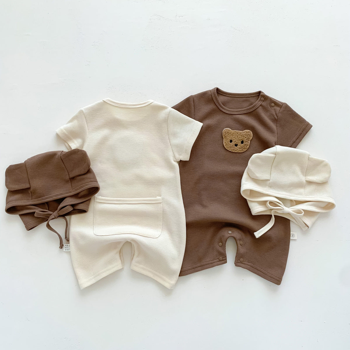 A a baby summer bag fart clothes ins2023 baby bear Waffle one-piece climbing suit for boys and girls - Mixbatch