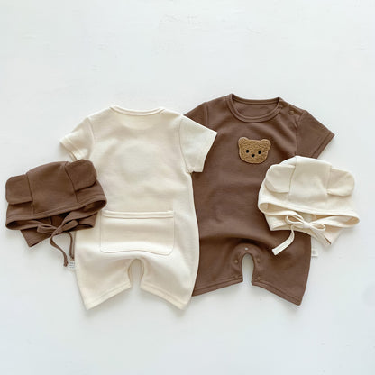 A a baby summer bag fart clothes ins2023 baby bear Waffle one-piece climbing suit for boys and girls - Mixbatch