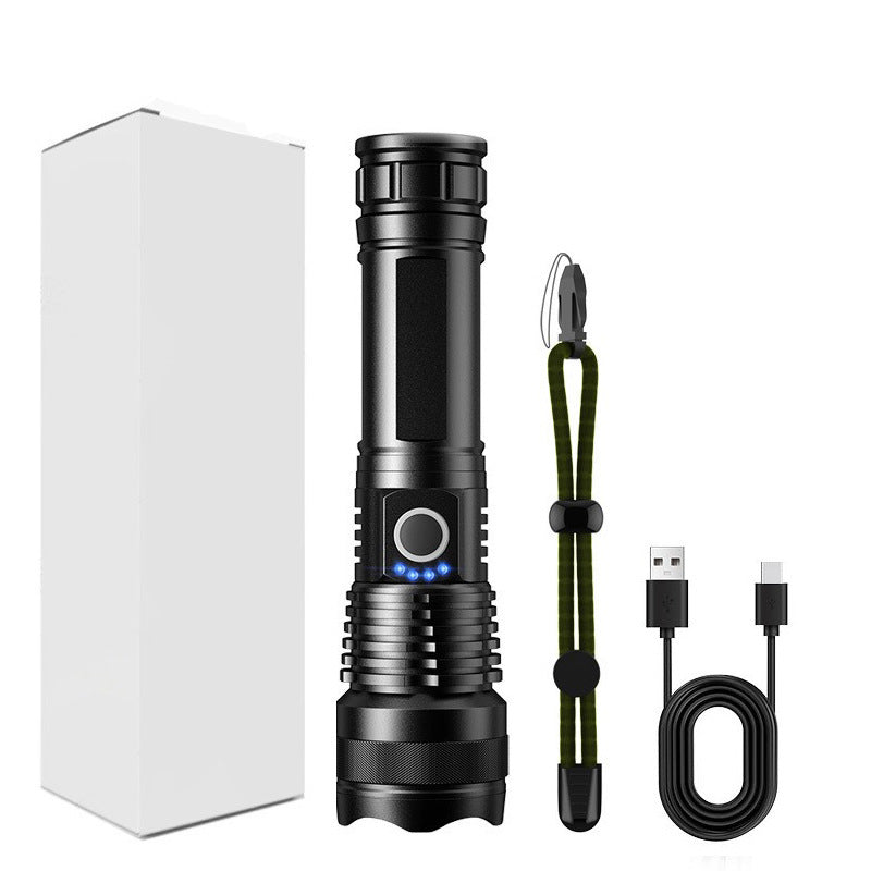 A USB flashlight Outdoor aluminum alloy strong light flashlight, new power display flashlight
