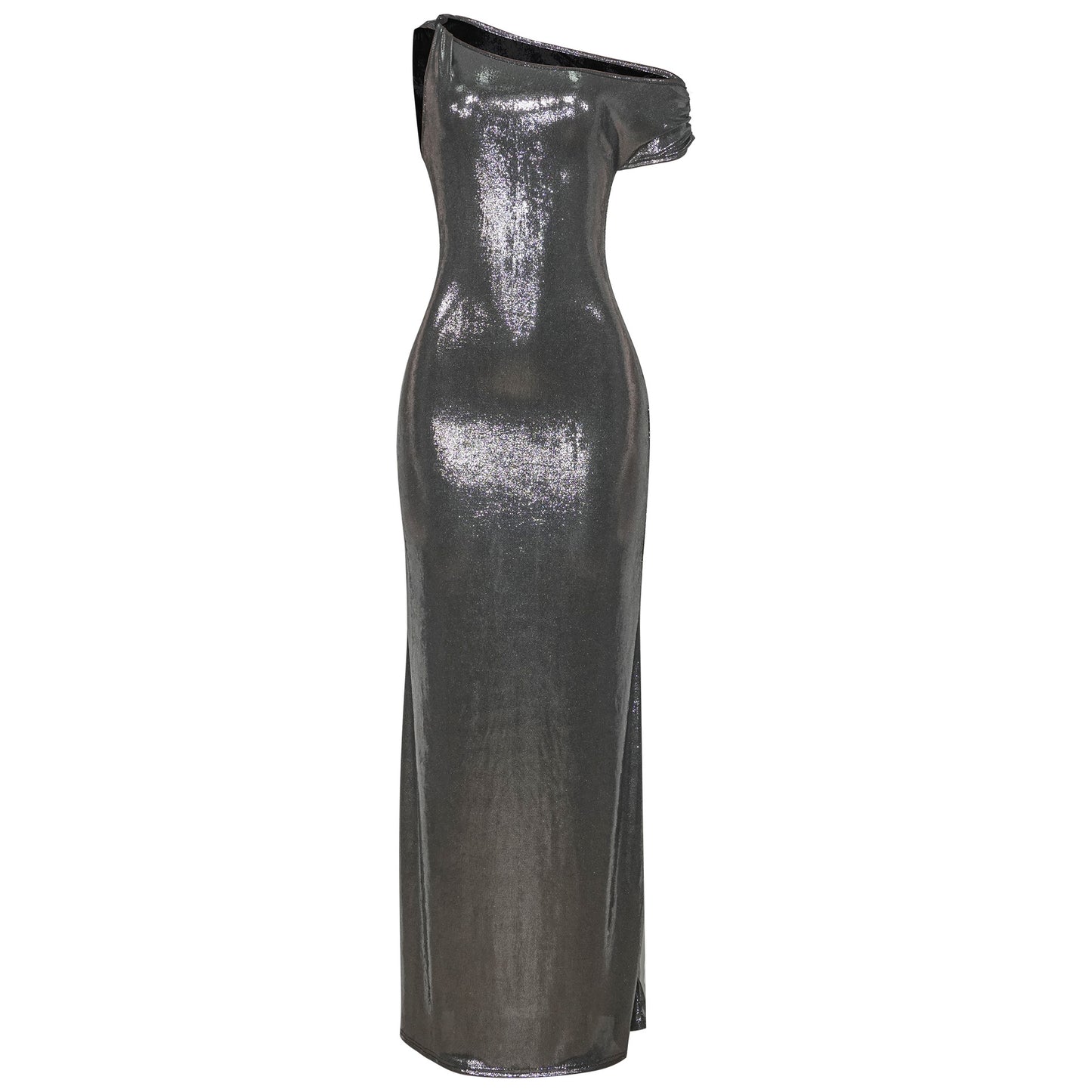 A708DS European and American cross-border 2025 spring new women's clothing sexy hip-wrapped dress diagonal shoulder reflective super elastic - Mixbatch