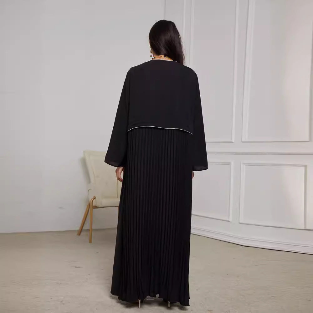 New handmade beaded Middle Eastern Muslim clothing long dress fashionable and elegant cardigan crumpled dress robe - Mixbatch