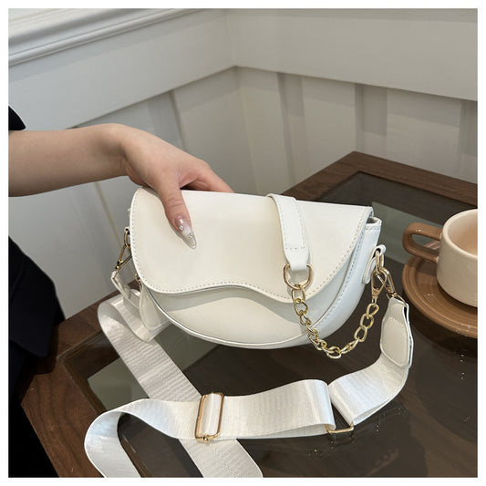 A Spring new chain saddle bag wide shoulder strap single shoulder messenger bag foreign style leisure bag - Mixbatch