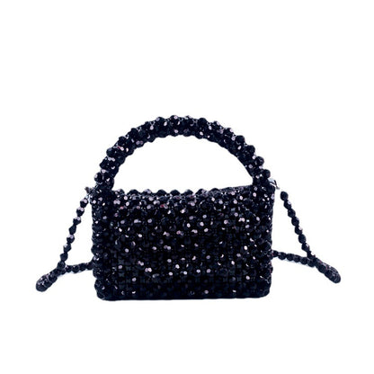 A simple black horn bead acrylic handbag bag handmade beaded woven portable messenger bag