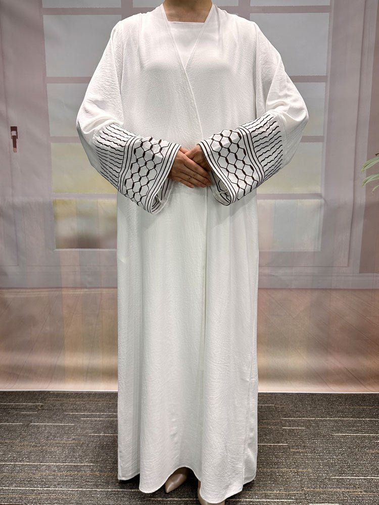Middle Eastern Muslim Clothing Fashion Elegant Pocket Cardigan Embroidered Lace-Up Dress Robe - Mixbatch