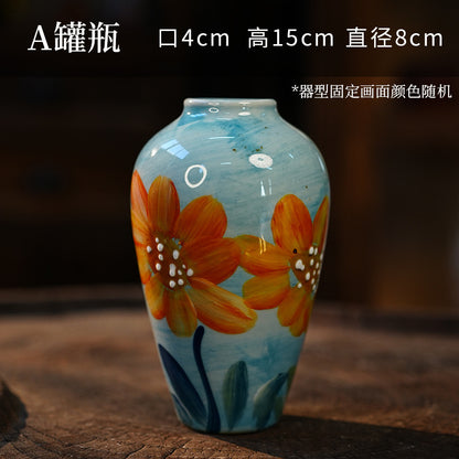 A Jingdezhen handmade oil painting vase dried flower home decoration TV cabinet ornament wine cabinet TV cabinet ceramic flower device