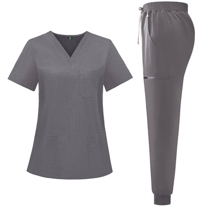 A female European and American V-neck short-sleeved hospital surgical clothes, nurse clothes, oral department nursing home pharmacy set, hand washing clothes