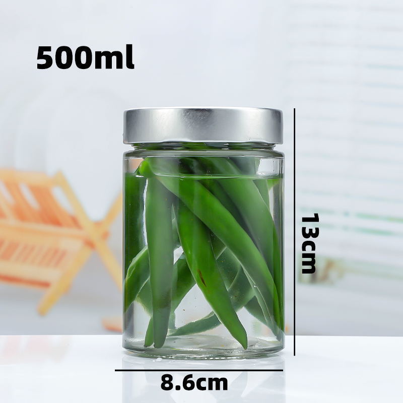 A 500ml high cover honey glass bottle 380ml round sauce bottle kitchen sealed storage tank yellow peach canned bottle wholesale - Mixbatch