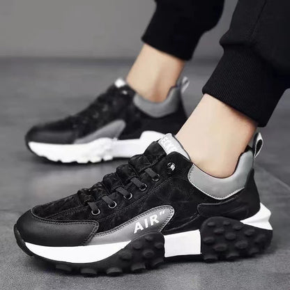 A one-piece hair delivery men's spring and autumn new leather shoes lightweight running casual sports shoes platform running shoes casual - Mixbatch