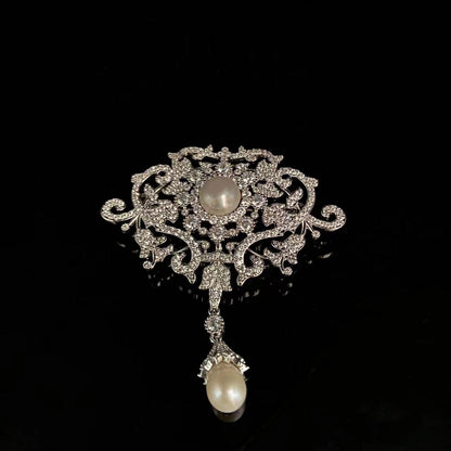A French retro court fringed pearl luxury pin suit dress neckline brooch accessories high-end crystal corsage - Mixbatch