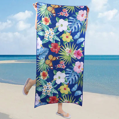 A microfiber double-sided velvet beach towel