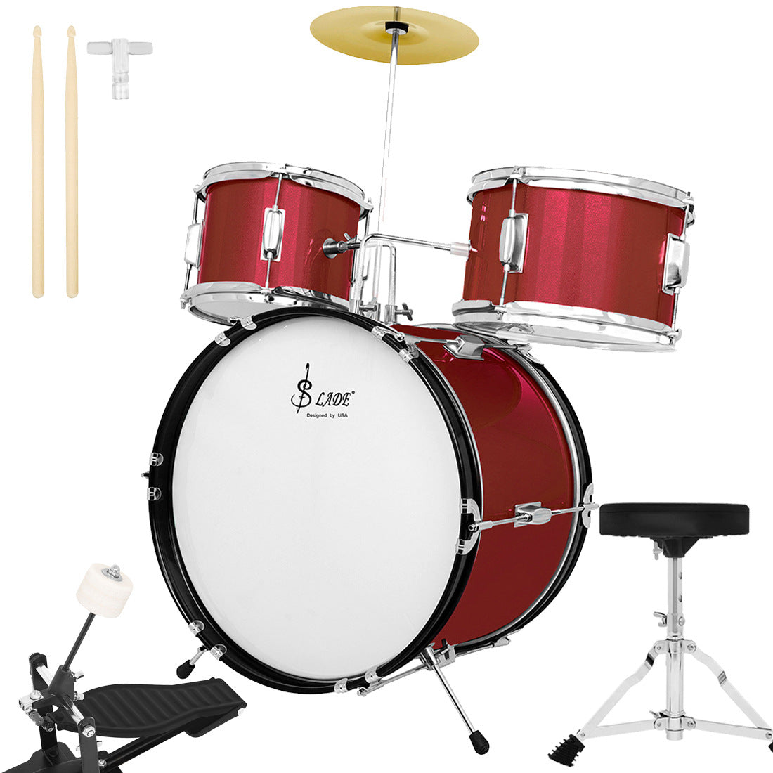 طقم طبول للأطفال، مناسب للتدريب والاختبار للمبتدئين، يتضمن طبل جاز، 3 طبول وصنج واحد، آلة إيقاعية، هدية تعليمية مبكرة. 