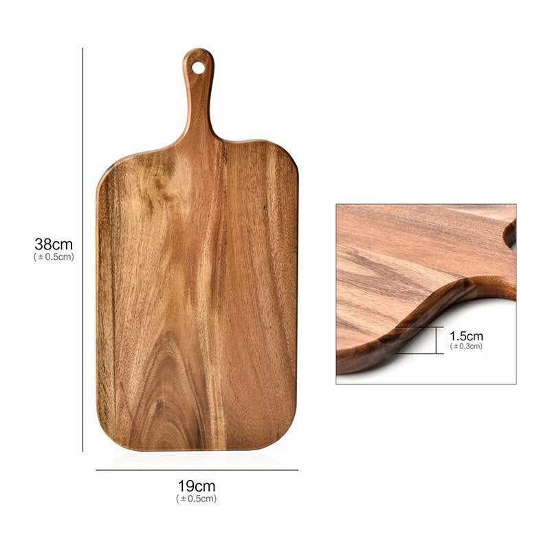A Acacia wood pizza tray with handle solid wood cheese bread tray household steak plate, creative wooden small cutting board
